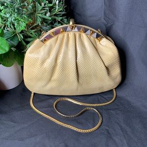 Vintage Judith Leiber genuine reptile clutch /shoulder bag with Tiger eye gems